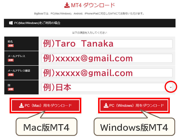 BigBoss MacかWindows版MT4ダウンロード